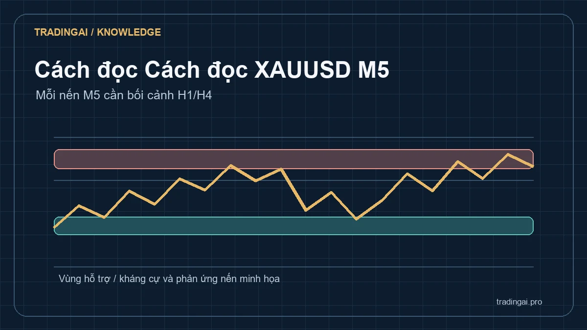 Sơ đồ liên hệ vùng giá H1 với phản ứng nến XAUUSD M5