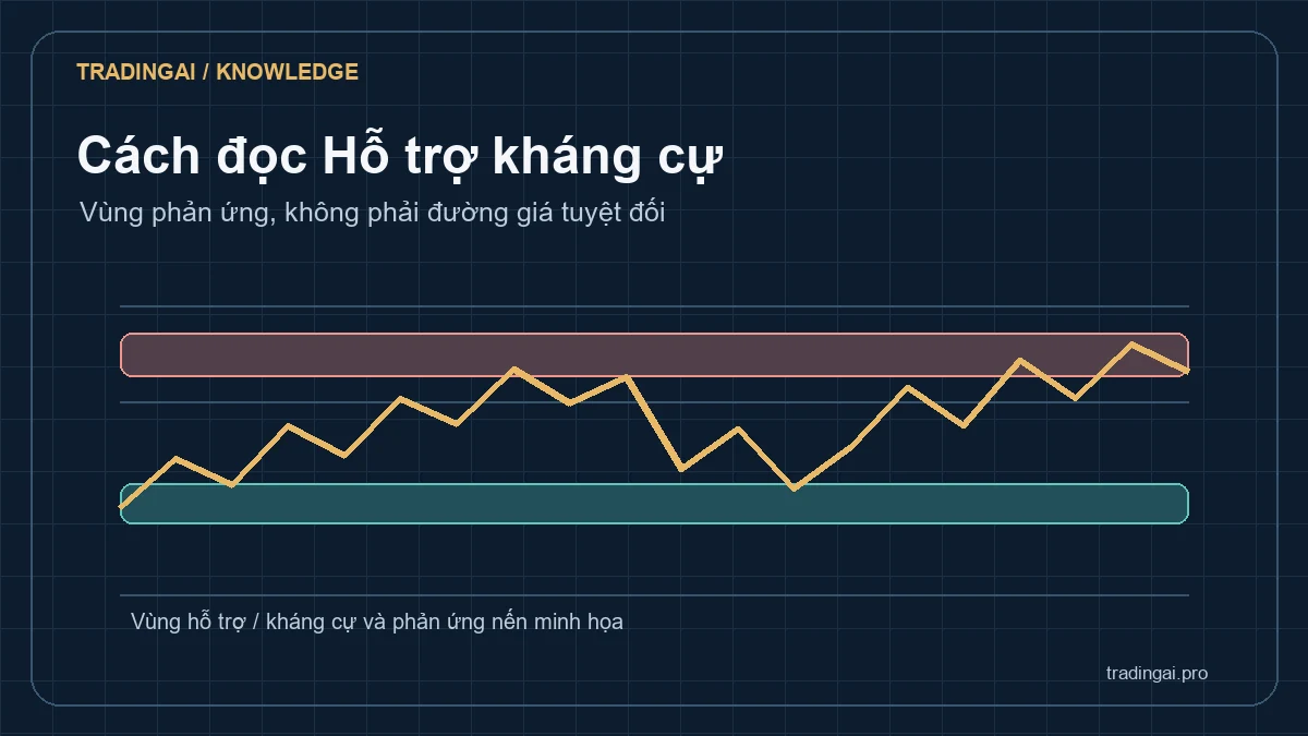 Sơ đồ vùng hỗ trợ kháng cự XAUUSD quanh các đỉnh đáy giá giả định