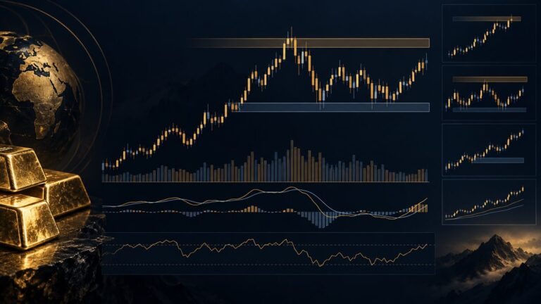 Minh họa phân tích XAUUSD với vùng giá và chỉ báo