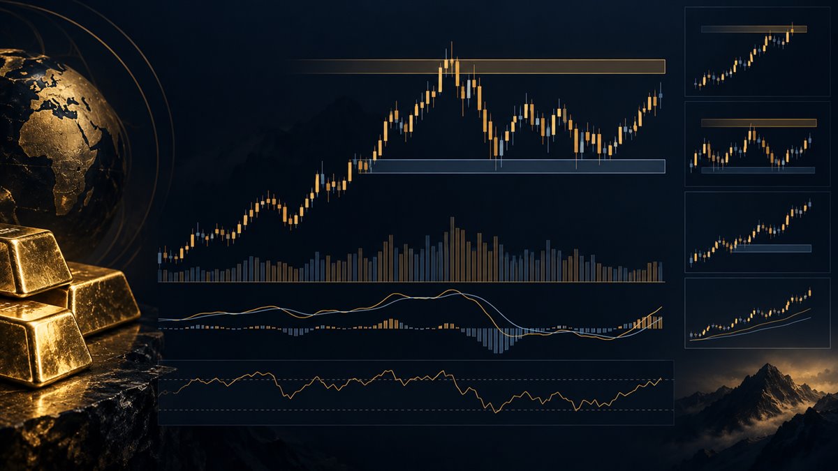 Minh họa phân tích XAUUSD với vùng giá và chỉ báo