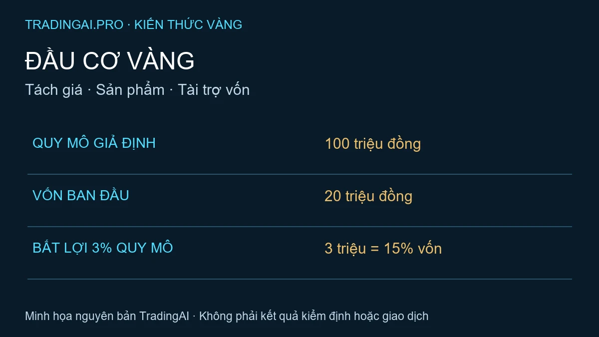 Đầu cơ vàng: 100 triệu giá trị chịu biến động, 20 triệu vốn và 3 triệu thay đổi giả định