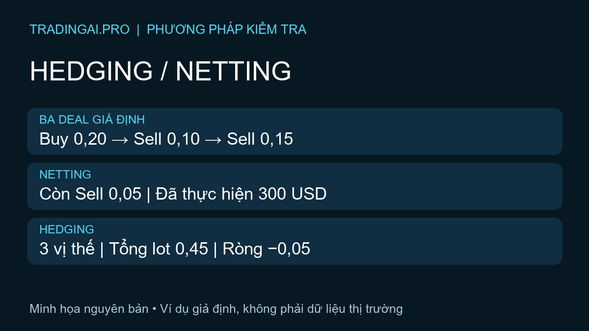Hedging và netting MT5: sổ ba deal giả định