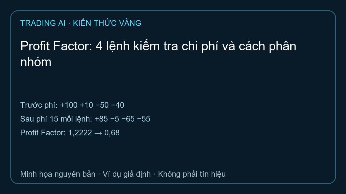 Profit Factor: ví dụ trước chi phí 1,2222 và sau chi phí 0,68