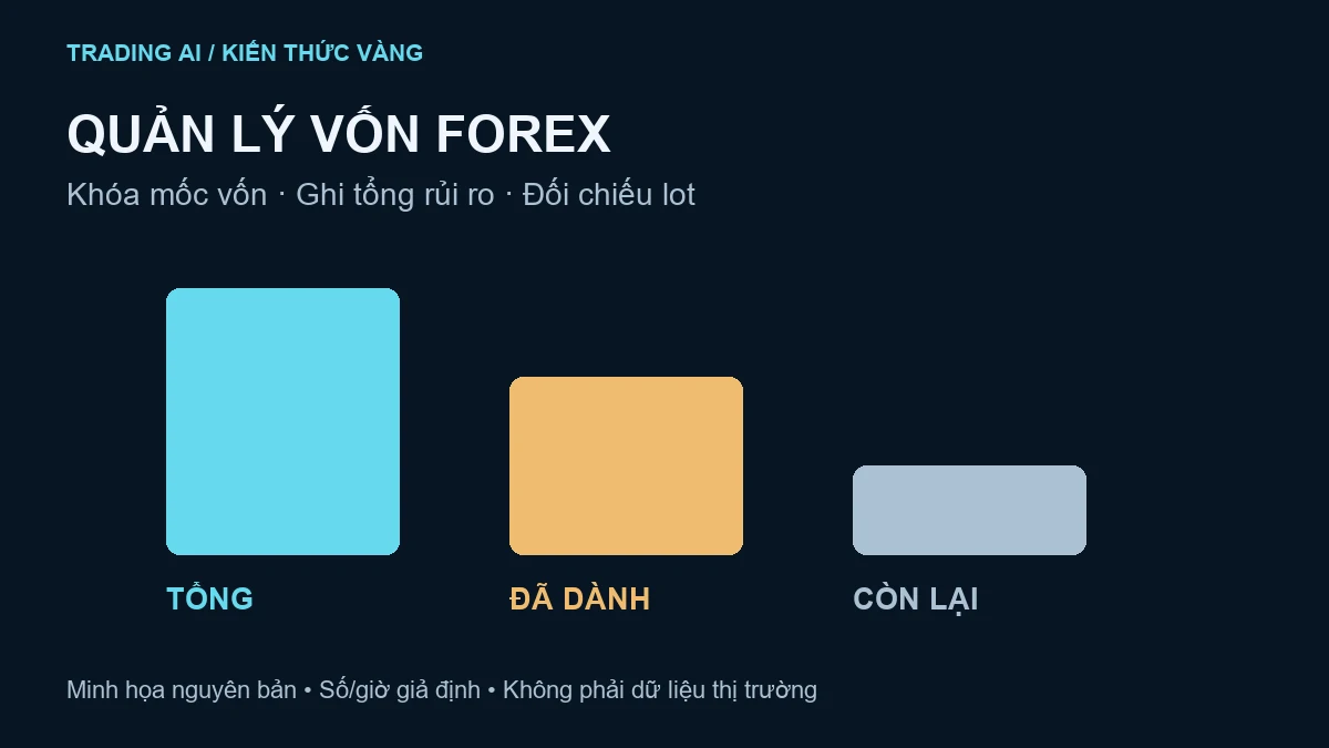 quản lý vốn Forex — minh họa nguyên bản, số và giờ giả định