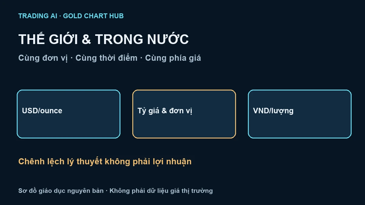 so sánh giá vàng thế giới và trong nước — sơ đồ giáo dục nguyên bản, không phải báo giá