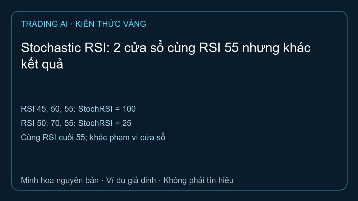 Stochastic RSI: cùng RSI 55 nhưng cửa sổ A cho 100 và B cho 25 giả định