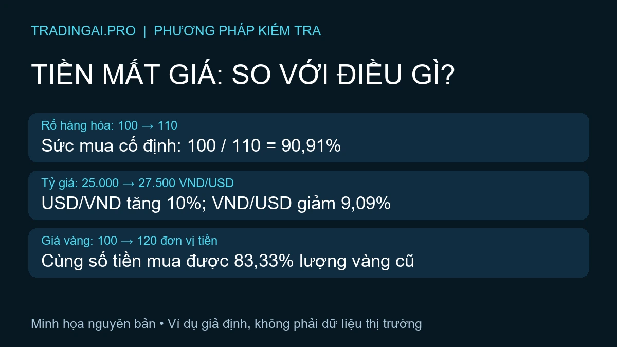 Tiền mất giá: ba phép đo giả định theo hàng hóa, tỷ giá và vàng